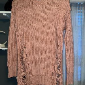 Mauve pink distressed sweater